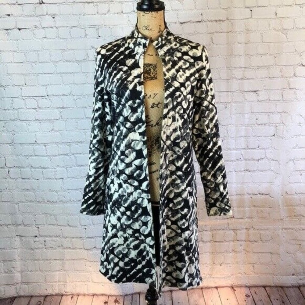 Miss Nikki Midi Jacket Black White Cotton Long Sleeve Nehru Collar Medium